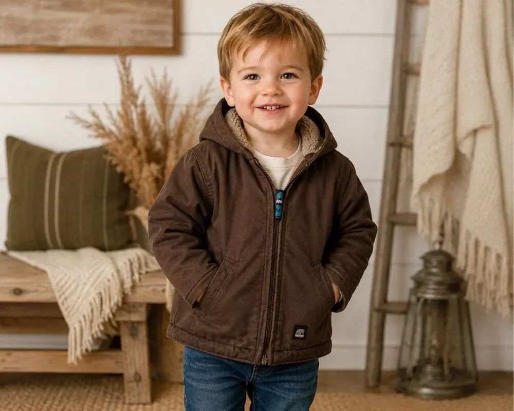 Berne Infant/Toddler Jacket Size 12 Month Canvas Chore Lined Hooded Coat Brown